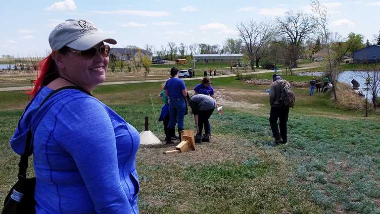 Ducks Unlimited employee Jennifer Kross stands with her team. She was a trail guide this year for the ND Envirothon competition.
