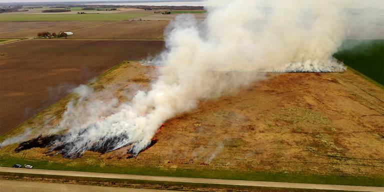 This Saginaw Bay parcel, undergoing a controlled burn in 2021, will soon be a managed wetland habitat.