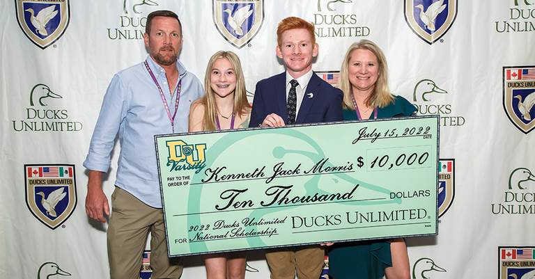 Jack Morris was recognized at DU’s 2022 national convention. Jack is pictured here with his dad, Kenneth; sister, Kaitlyn; and mom, Tommy.