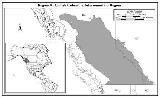 Map of British Columbia Intermountain Area